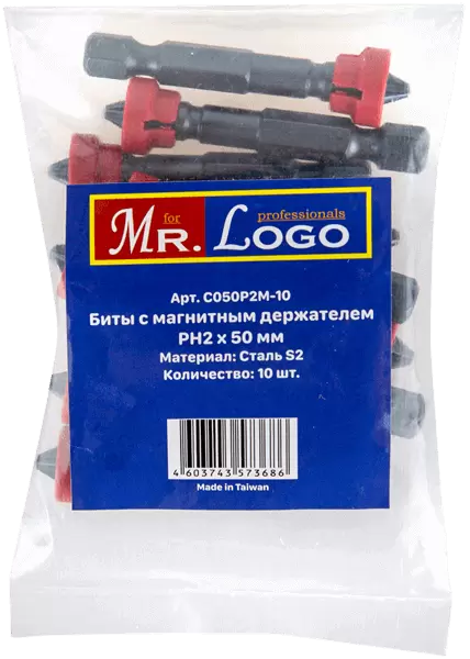 Бита с магнитным держателем PH2*50мм Сталь S2 (10шт.) PE Bag Mr. Log C050P2M-10 - интернет-магазин «Стронг Инструмент» город Екатеринбург