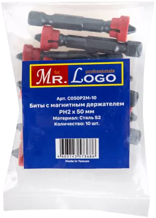Бита с магнитным держателем PH2*50мм Сталь S2 (10шт.) PE Bag Mr. Log C050P2M-10 - интернет-магазин «Стронг Инструмент» город Екатеринбург