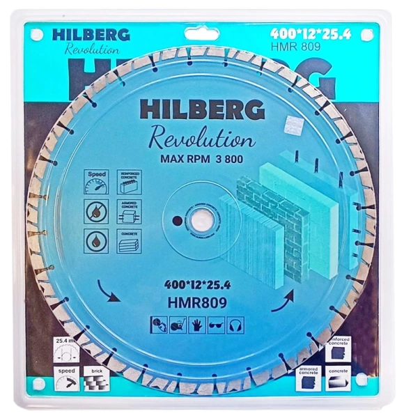 Диск алмазный отрезной 400*25.4*12*3.8мм по железобетону Hilberg Revolution HMR809 - интернет-магазин «Стронг Инструмент» город Екатеринбург